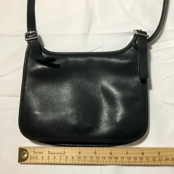 Vintage coach black leather mini hippie flap 9142 crossbody purse bag adjustable - Picture 3 of 11